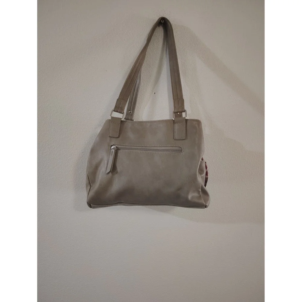 Rosetti‎ Taupe Faux Leather Shoulder Bag Multi Pocket Purse Silver Tone Hardware